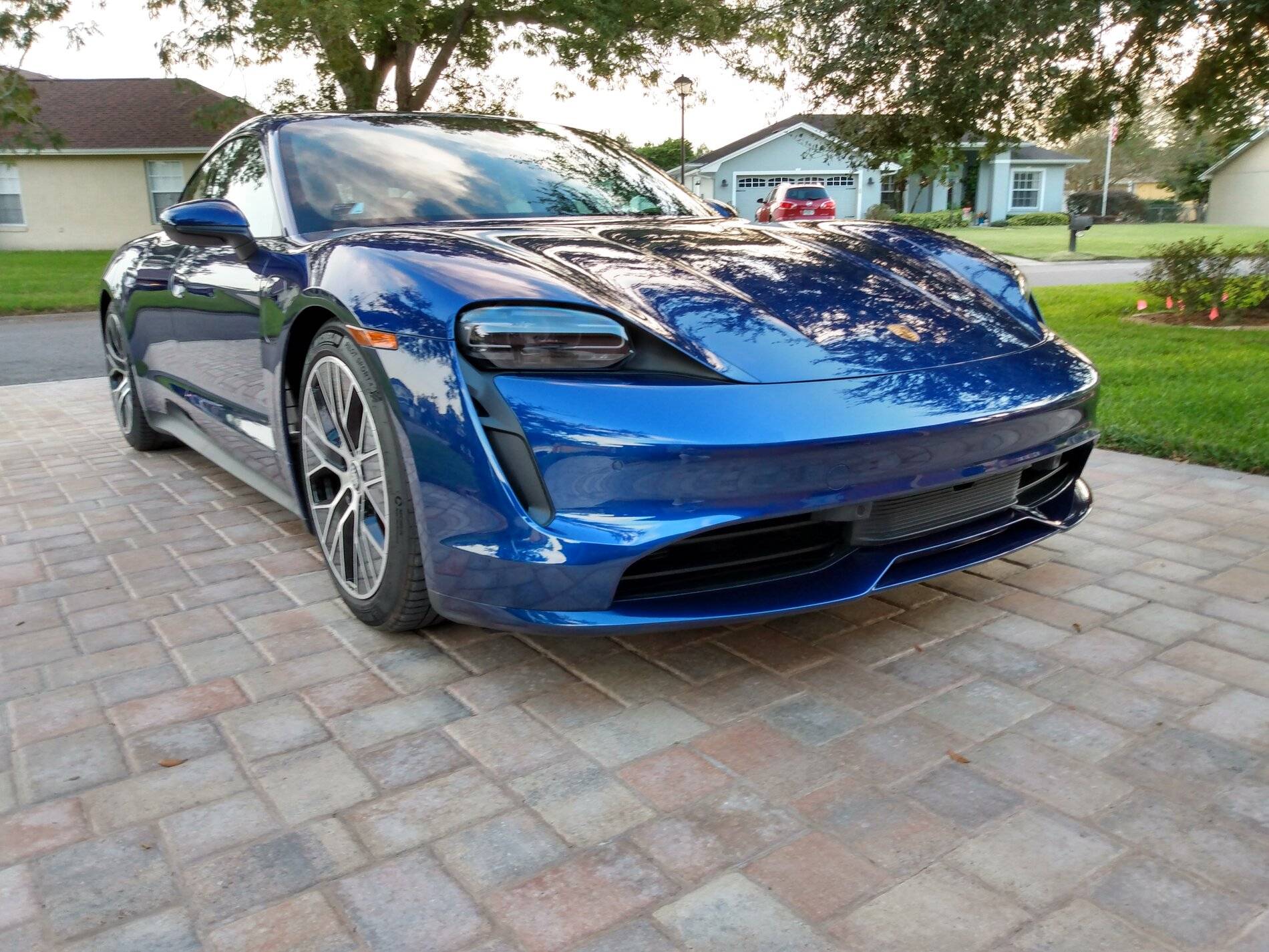 Porsche Taycan Gentian blue metallic painted front fascia IMG_20211117_171529765_HDR