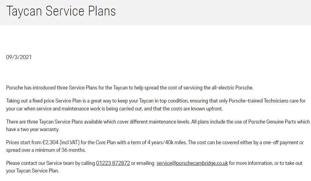 Porsche Taycan Service contract question 1637772046464