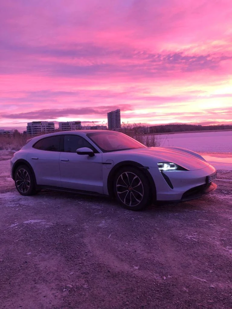 Porsche Taycan Ice Grey sunrise in Finland IMG-20211209-WA0004