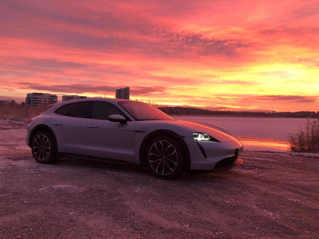 Porsche Taycan Ice Grey sunrise in Finland IMG-20211209-WA0007