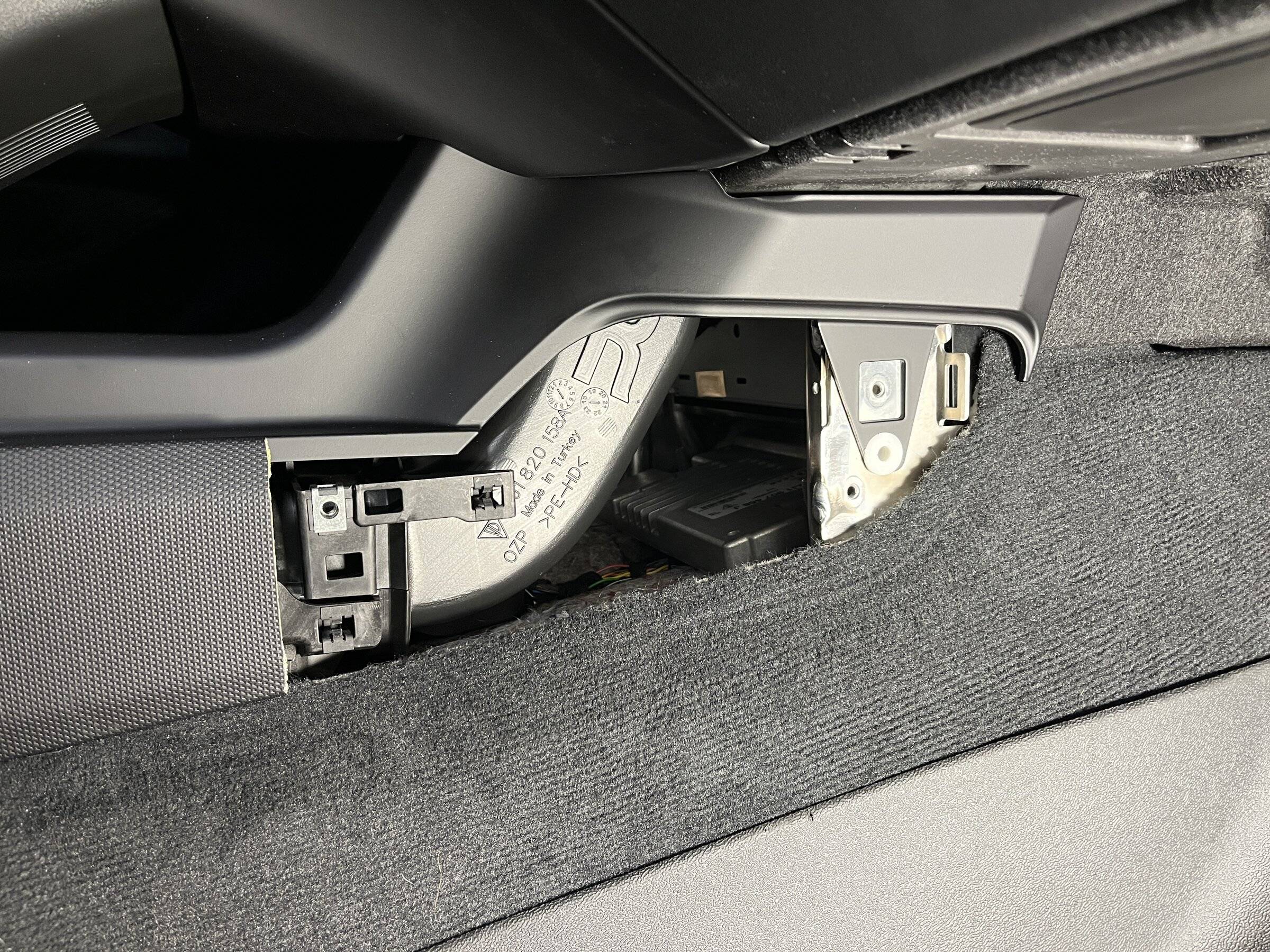 Porsche Taycan Routing Magsafe cable from passenger side of console to USB C port ForwardPanelsRemovedJPG.JPG
