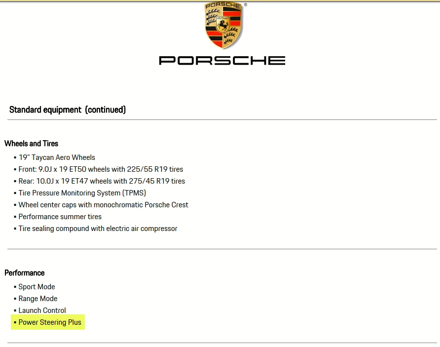 Porsche Taycan Free Power Steering Plus? 1639674849487