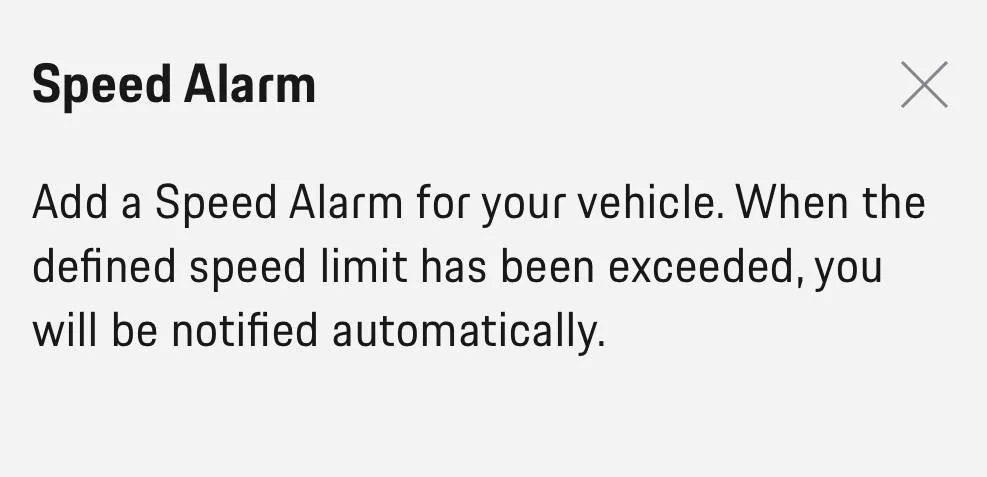 Porsche Taycan Is there a speed alarm setting in the Taycan? 95F25C32-702B-46A0-A95A-7985E9938B0D