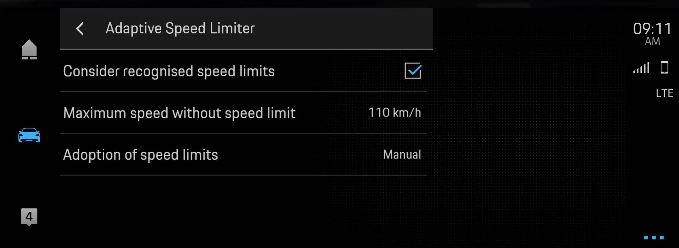 Porsche Taycan Adaptive speed limiter adjustment 1641903057414