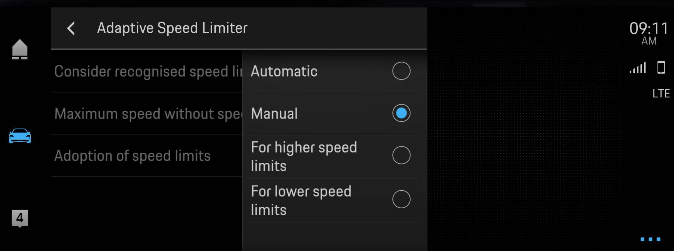 Porsche Taycan Adaptive speed limiter adjustment 1641903090422