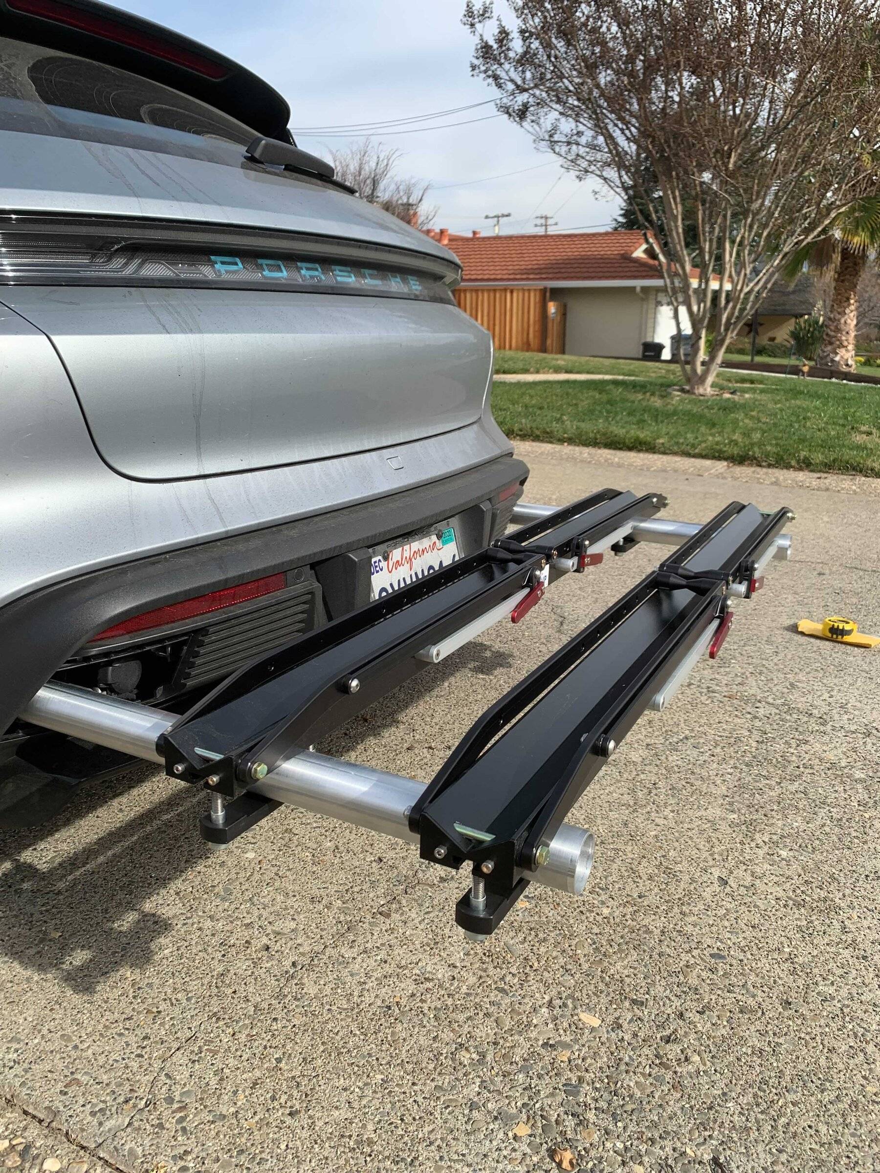 Porsche Taycan Custom Rear Bike Rack Installed with 1up Trays Image from iOS (43)