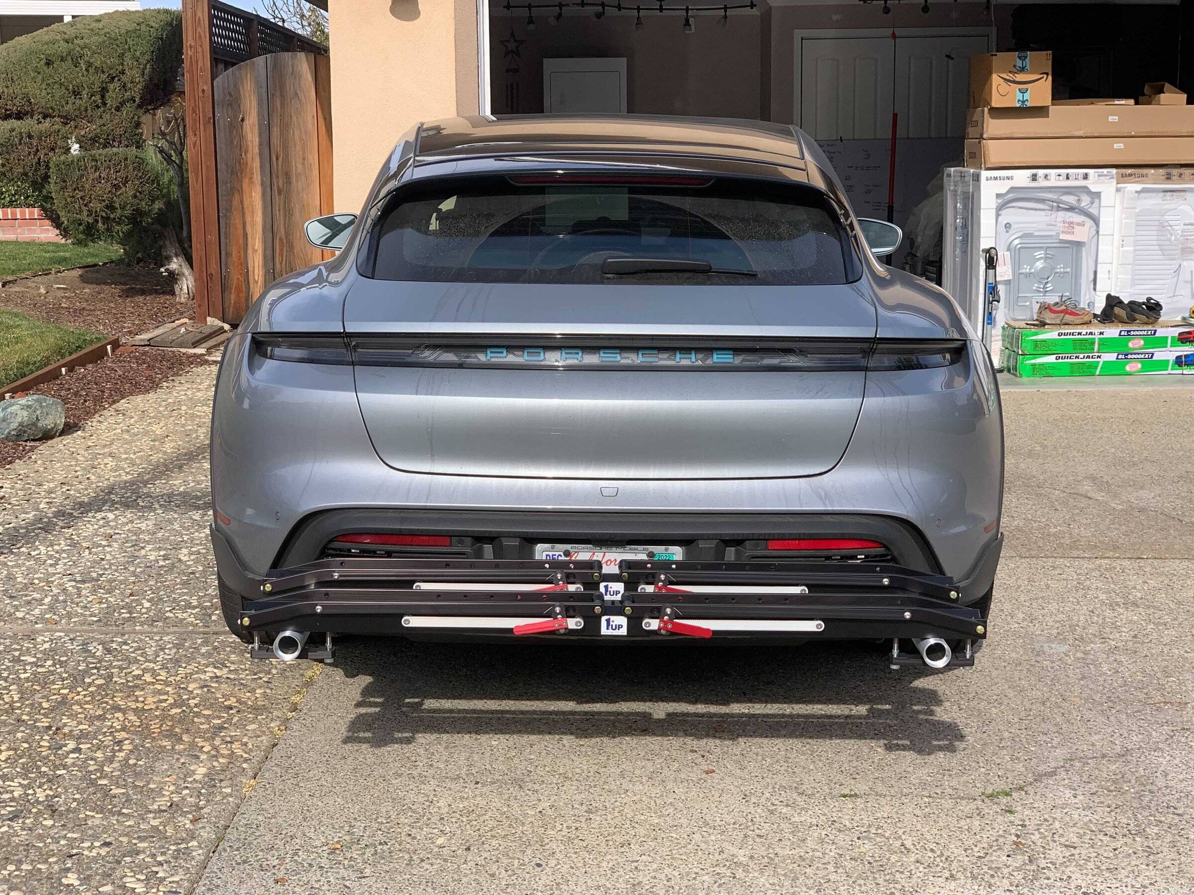 Porsche Taycan Custom Rear Bike Rack Installed with 1up Trays Image from iOS (44)