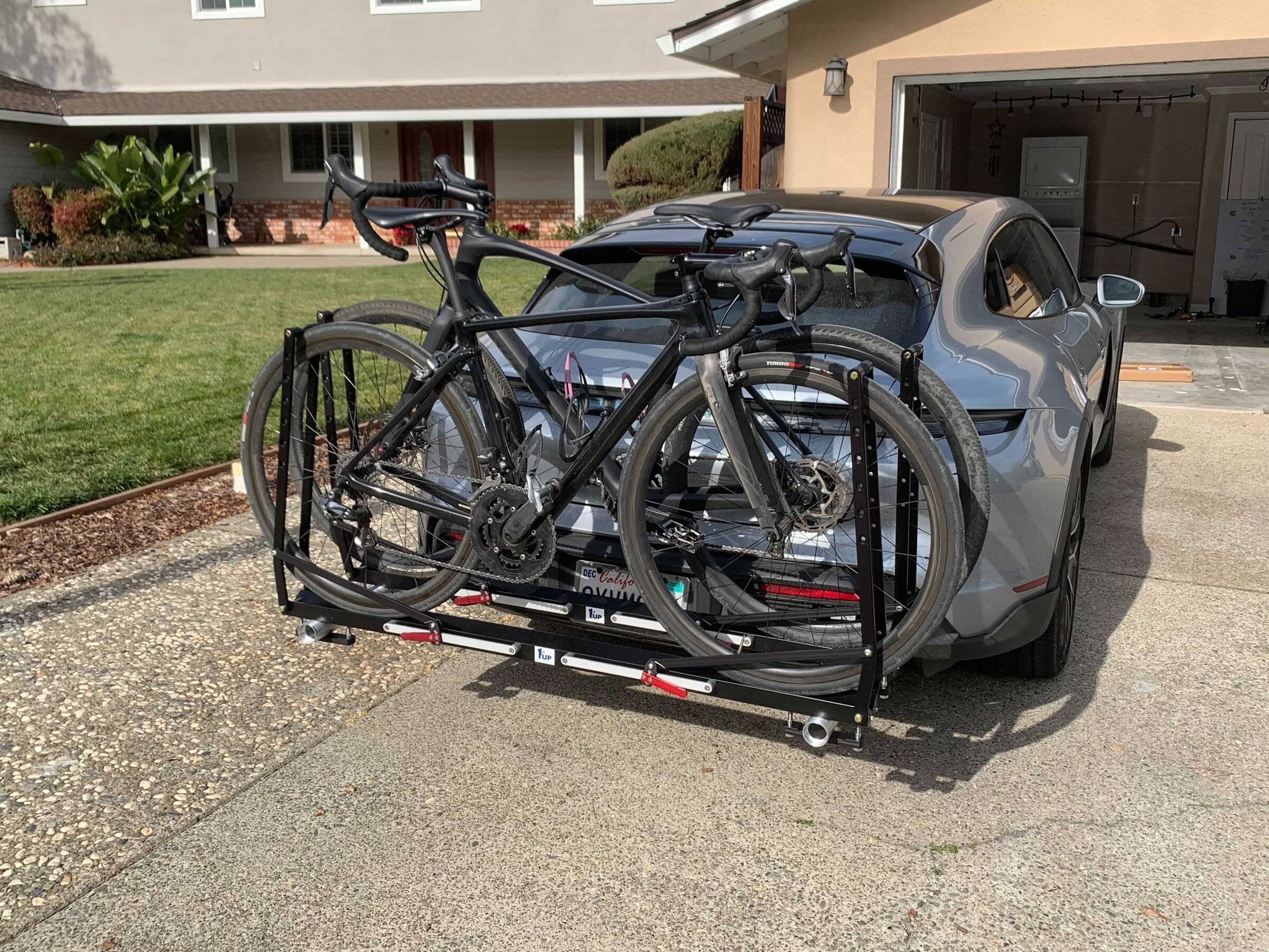 Porsche Taycan Custom Rear Bike Rack Installed with 1up Trays Image from iOS (42)