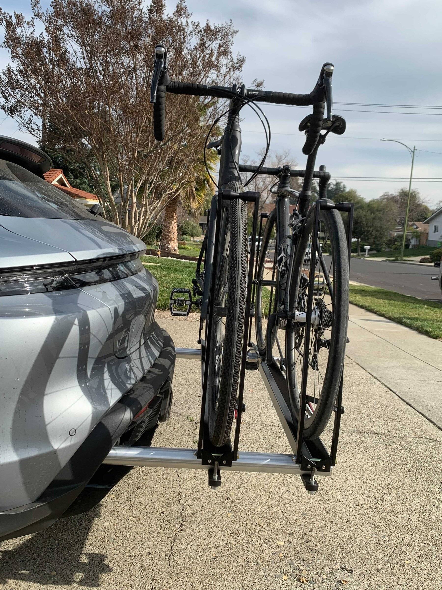 Porsche Taycan Custom Rear Bike Rack Installed with 1up Trays Image from iOS (40)