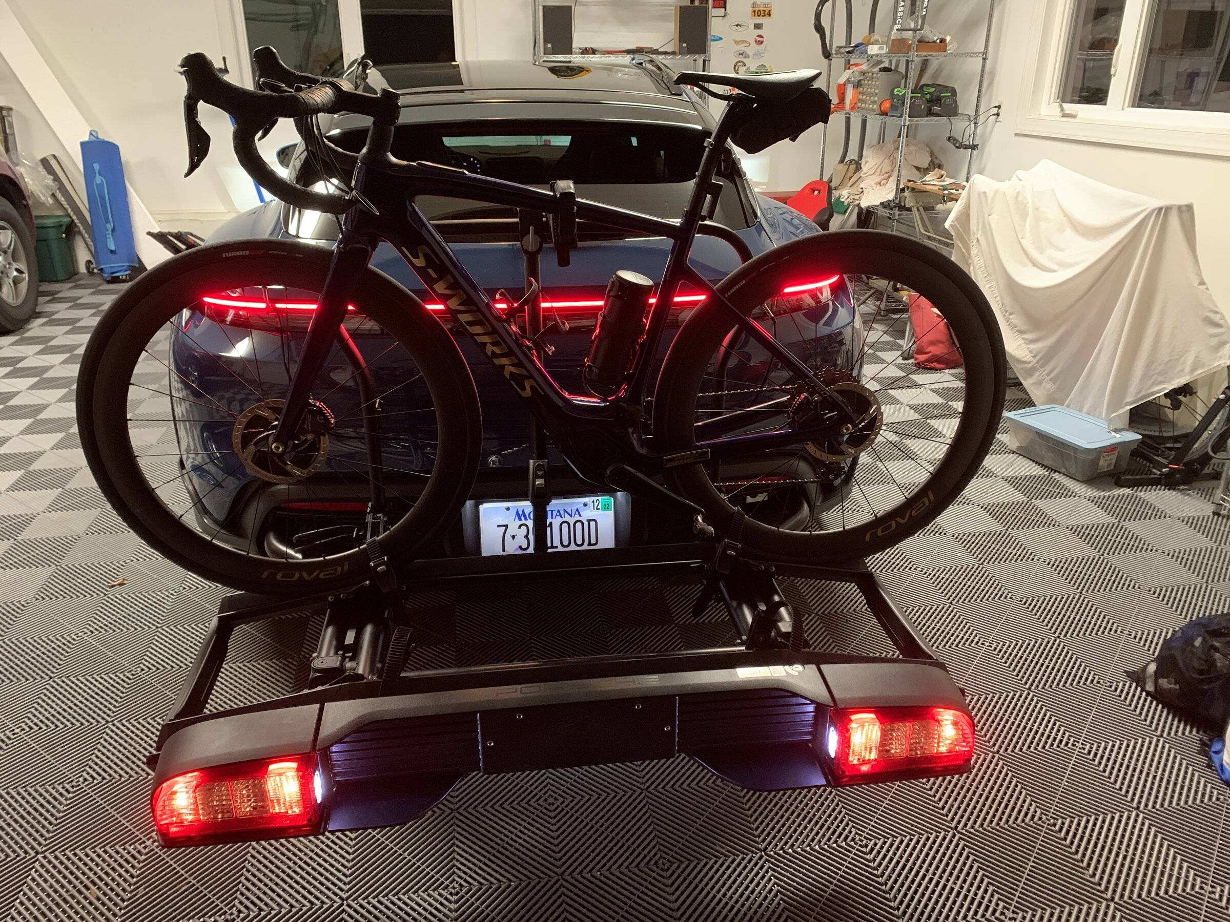 Porsche Taycan Custom Rear Bike Rack Installed with 1up Trays IMG_1077.JPG