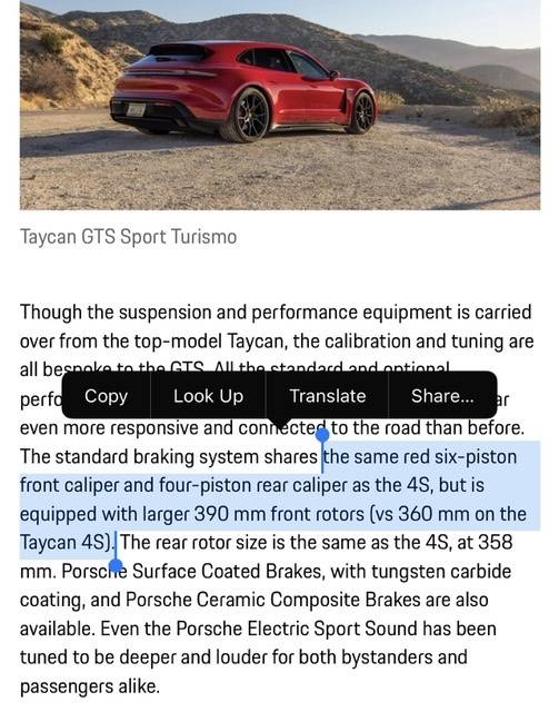 Porsche Taycan Front standard brake discs size on GTS? AD41E51A-902B-4C6F-89E6-4B8D09FD8D55