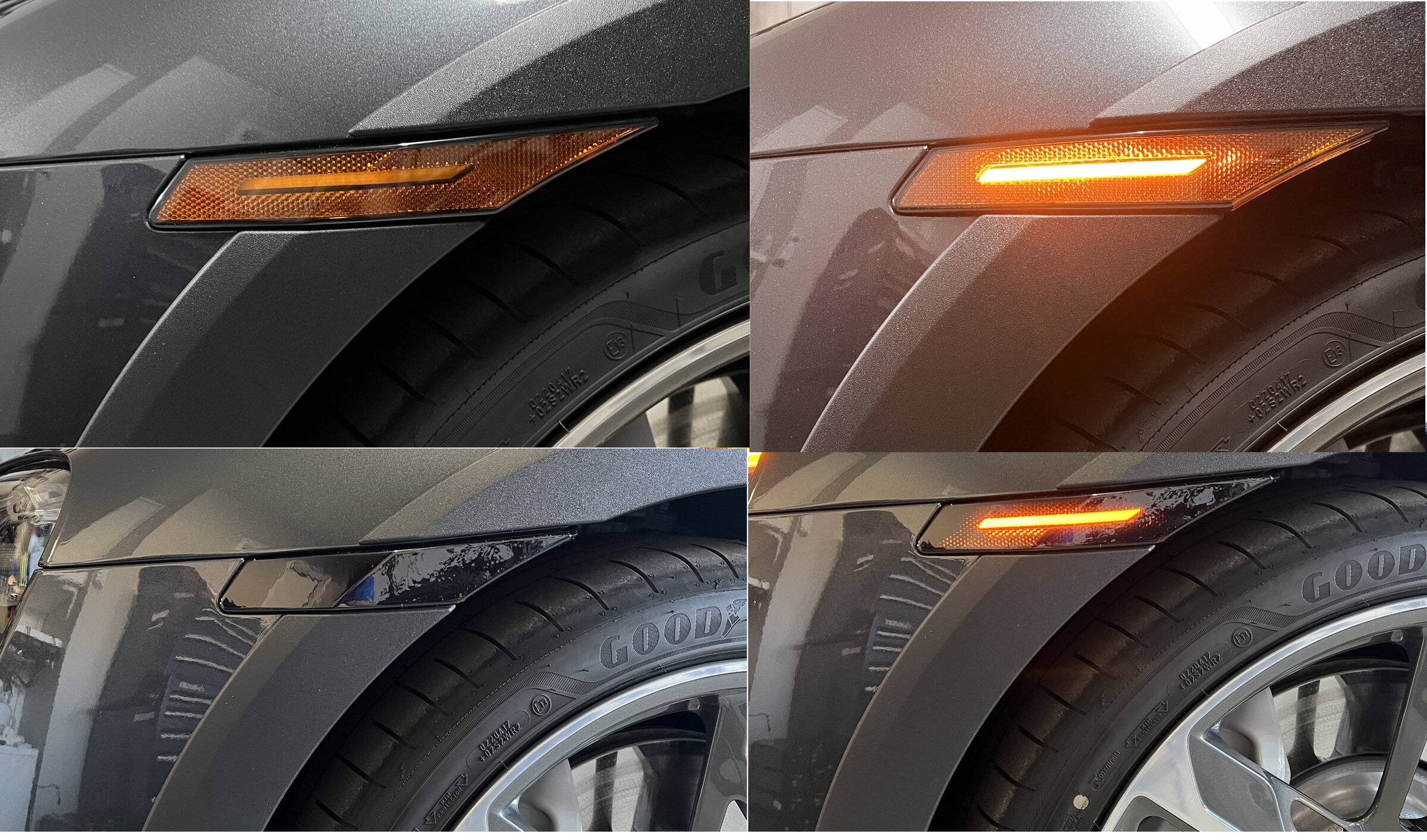 Porsche Taycan Side marker replacement alternative -- Lamin-x sticker film Before After