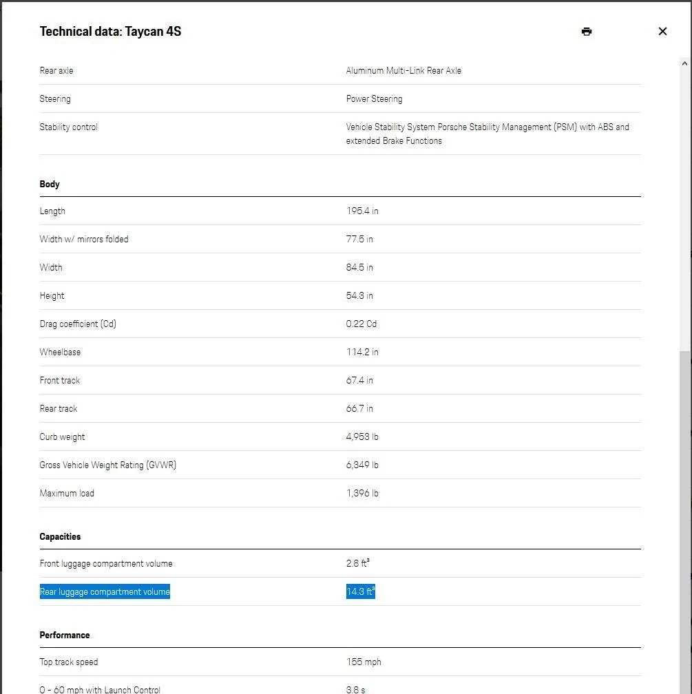 Porsche Taycan Taycan information direct from Zuffenhausen plant tour Technical_Data_4S