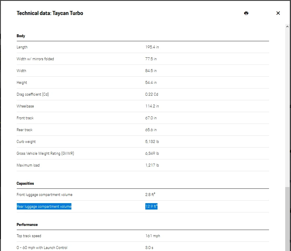 Porsche Taycan Taycan information direct from Zuffenhausen plant tour Technical_Data_Turbo