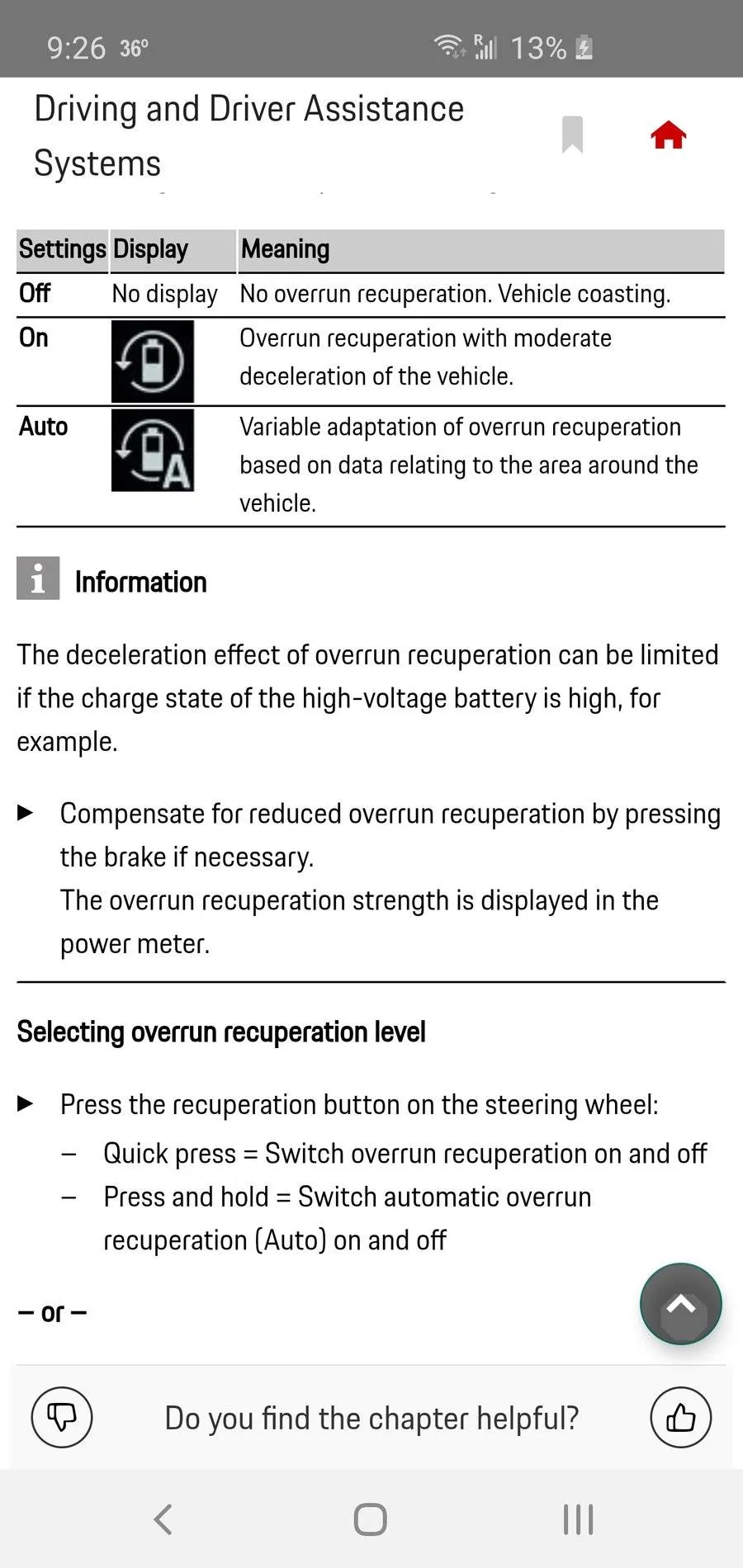 Porsche Taycan Auto recuperation mode requires ACC? Screenshot_20200218-092619_Porsche_Good_to_know[1]