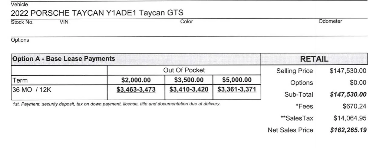 Porsche Taycan Shocking Lease quote from Porsche Usa 4CAF9FF4-FBFC-42B9-8E19-50220F9FB647