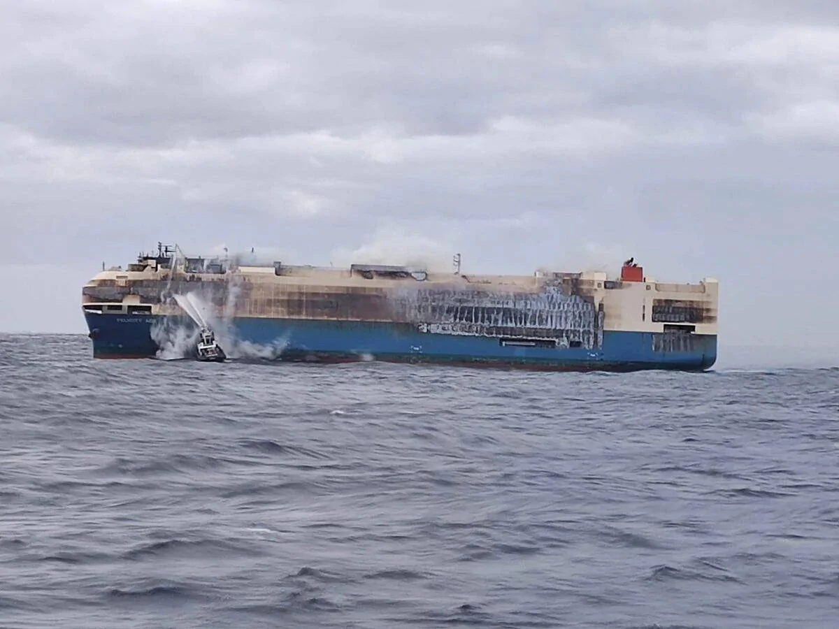 Porsche Taycan Felicity Ace ship on fire in the Atlantic carrying Porsches 1645222454511