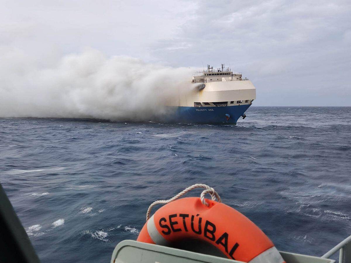 Porsche Taycan Felicity Ace ship on fire in the Atlantic carrying Porsches 1645222491530