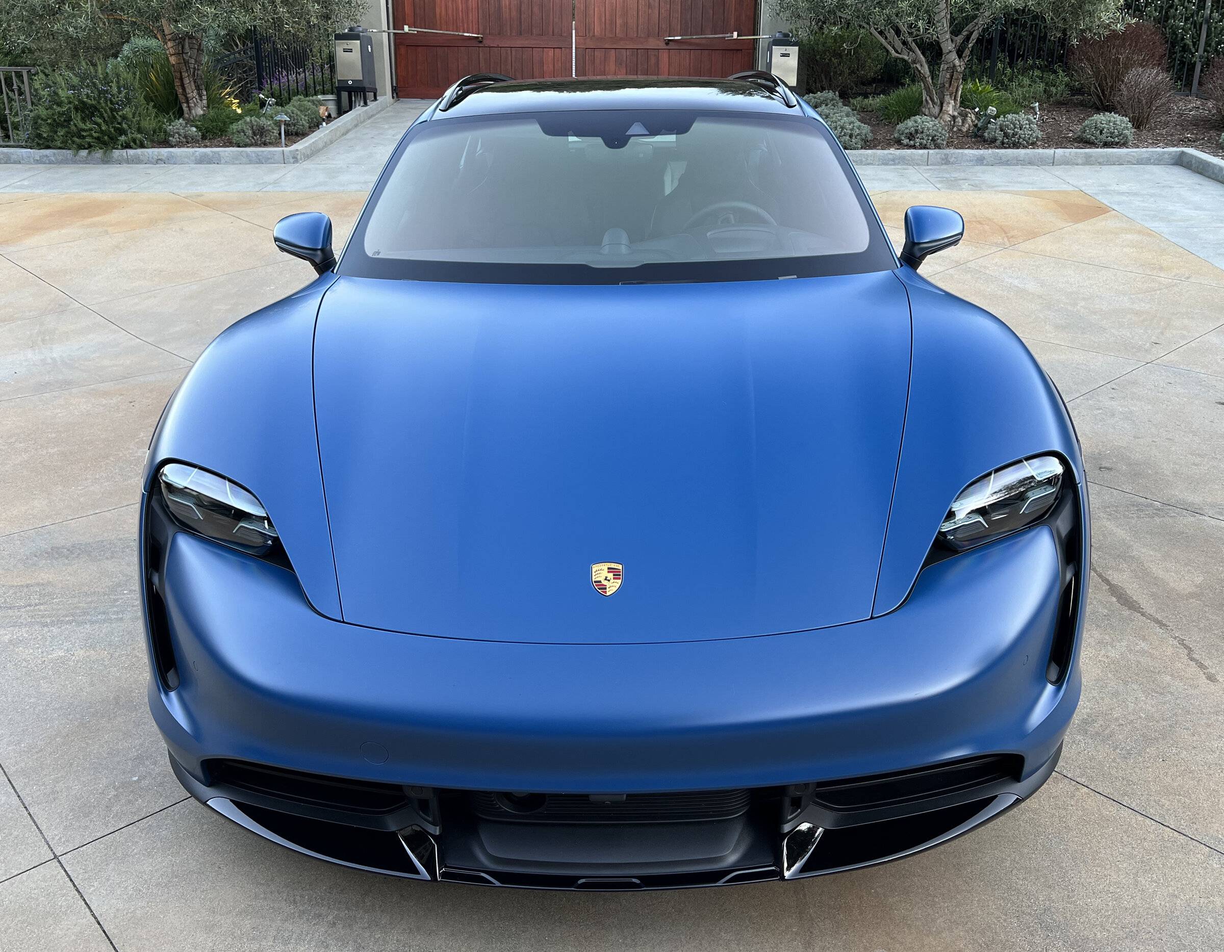 Porsche Taycan Taycan Turbo Cross Turismo CT in Neptune Blue with Satin PPF Film Front_above