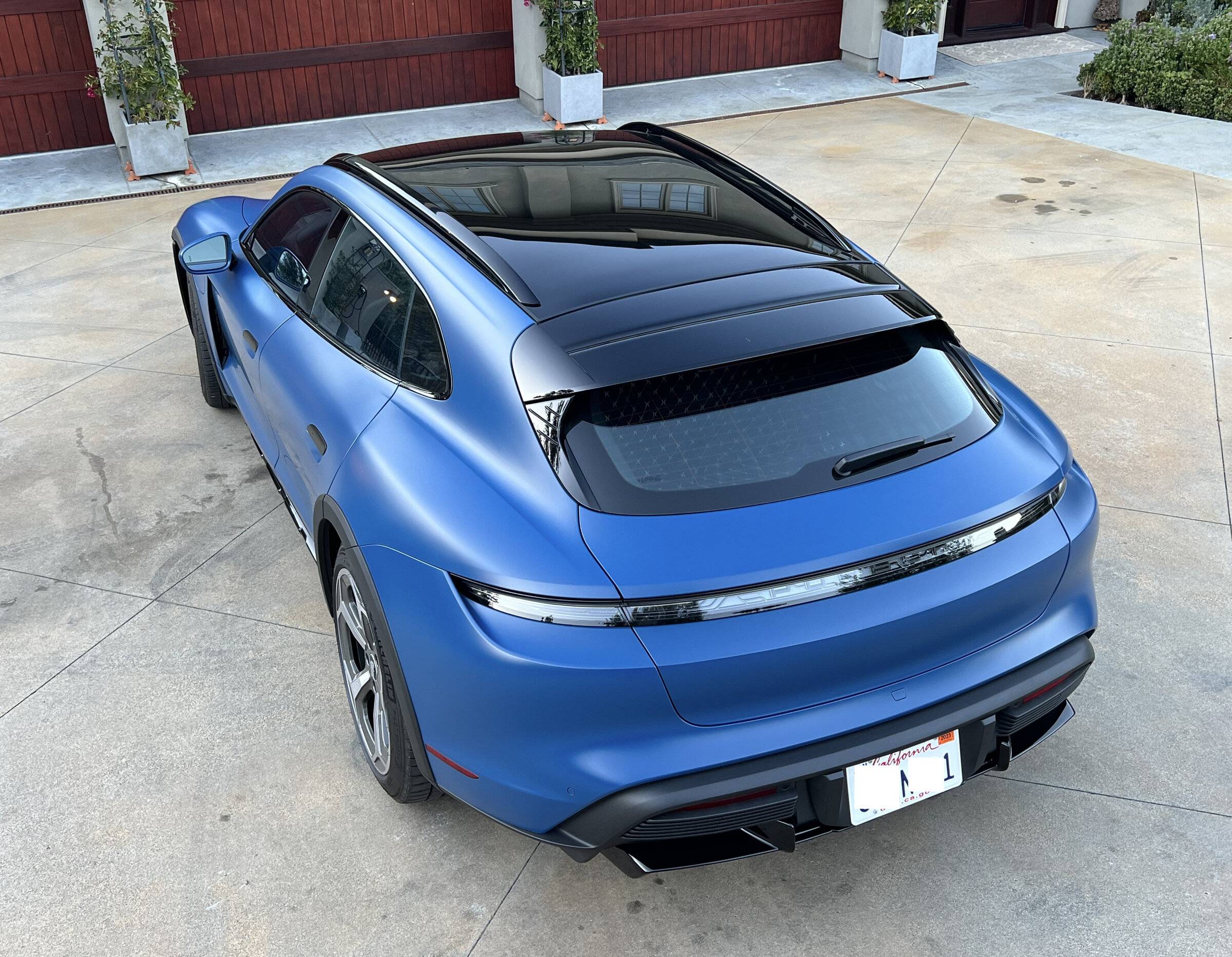 Porsche Taycan Taycan Turbo Cross Turismo CT in Neptune Blue with Satin PPF Film RLQ_above