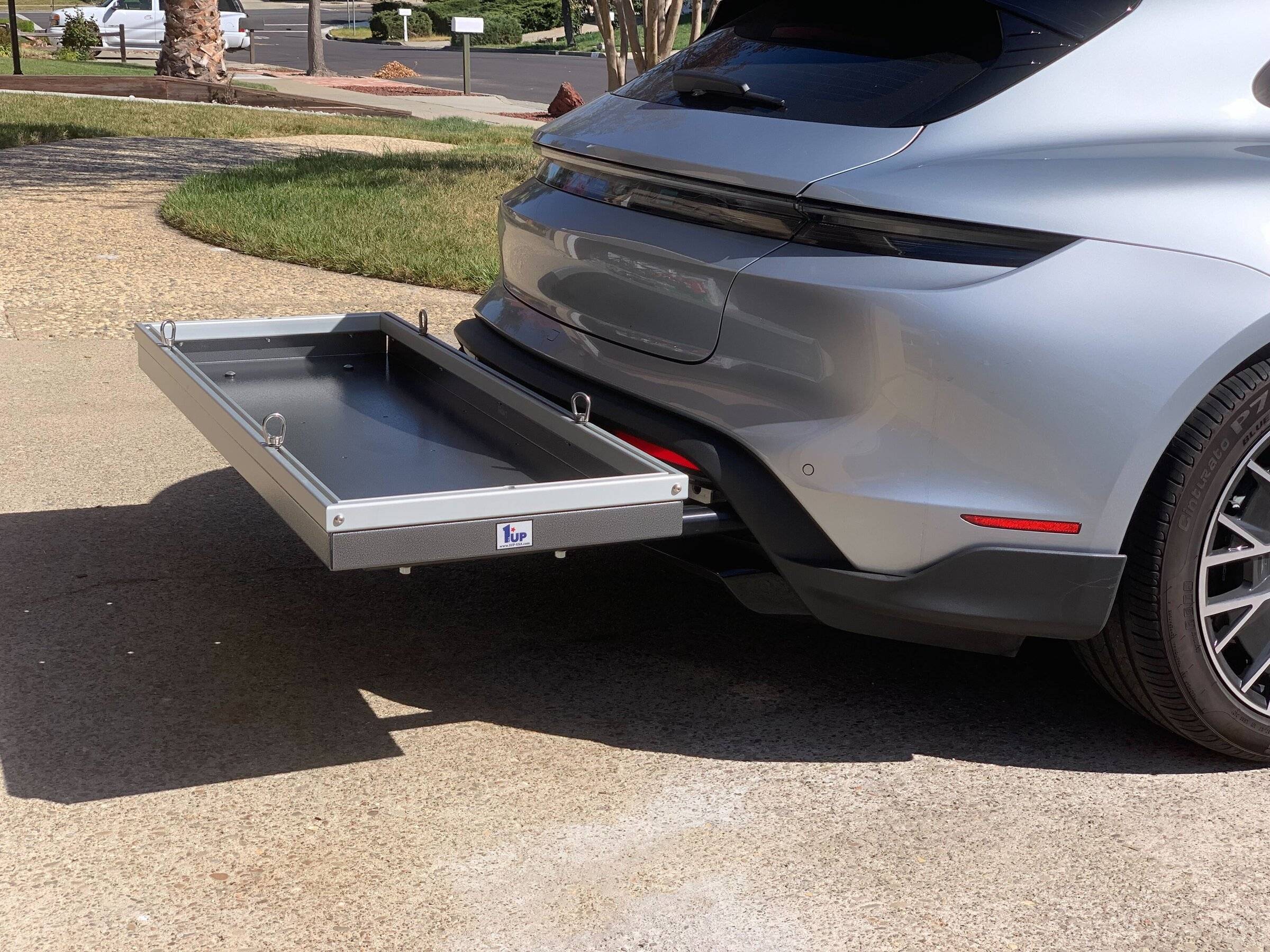 Porsche Taycan Custom Rear Bike Rack Installed with 1up Trays Image from iOS (60)