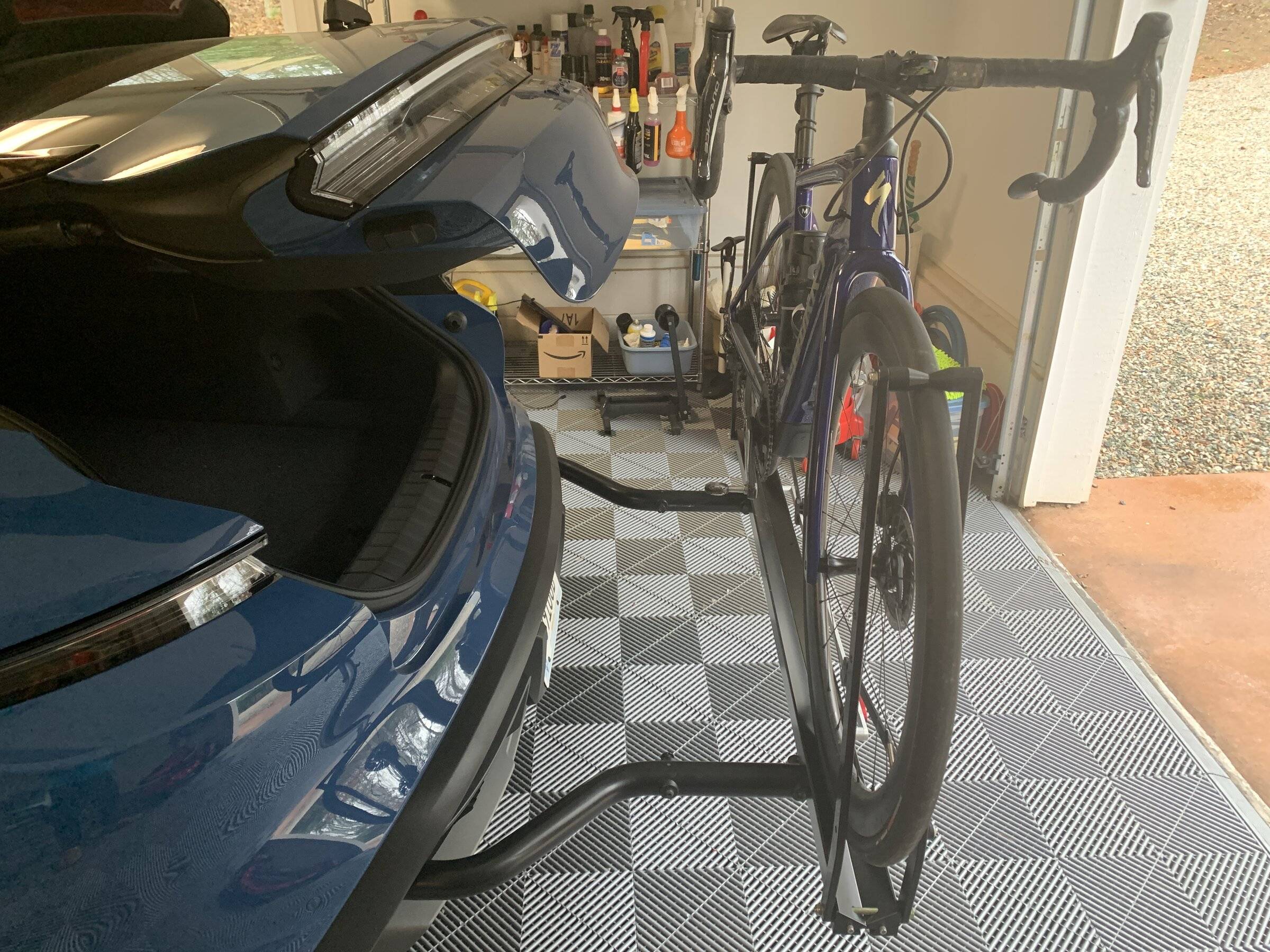 Porsche Taycan Custom Rear Bike Rack Installed with 1up Trays IMG_1165.JPG