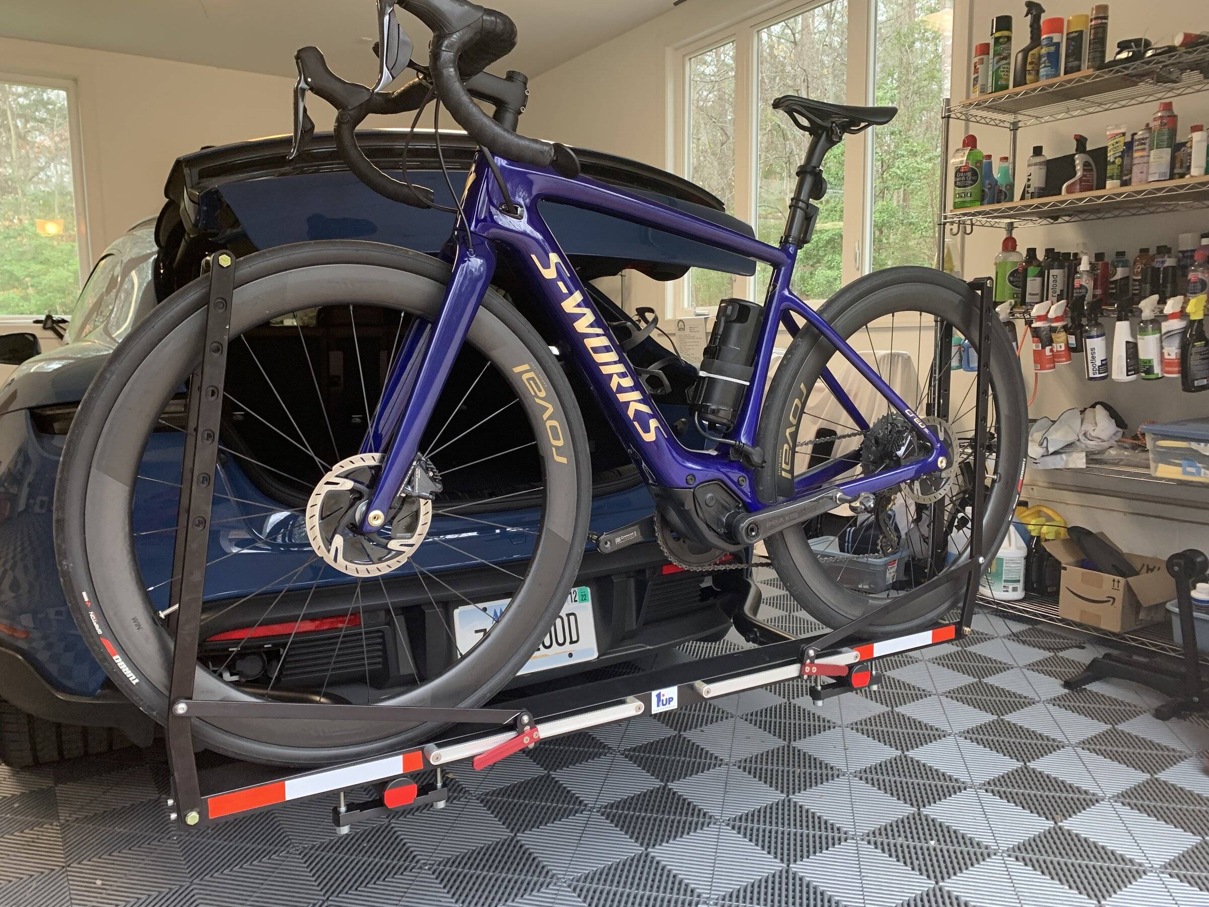 Porsche Taycan Custom Rear Bike Rack Installed with 1up Trays IMG_1166.JPG
