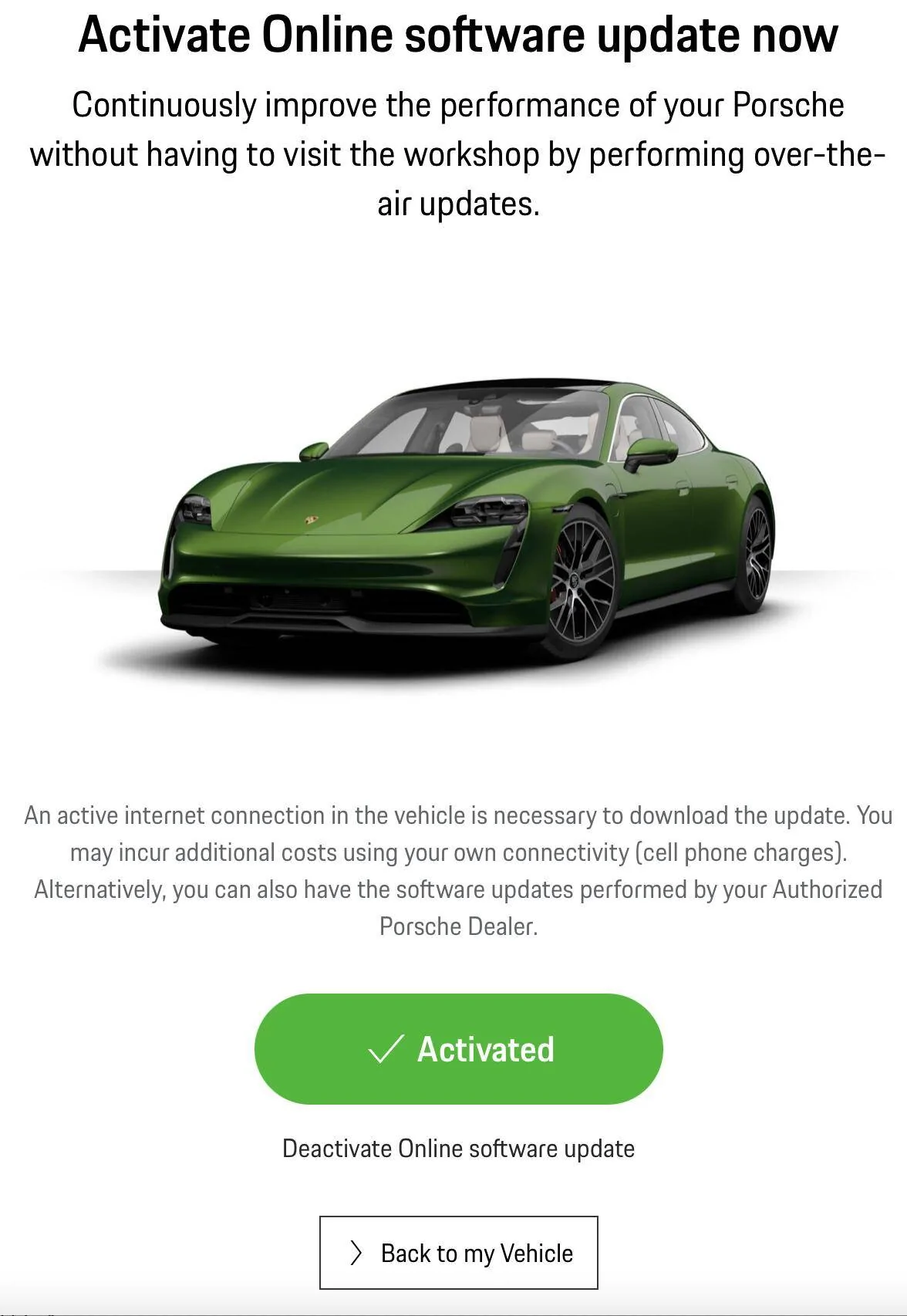 Porsche Taycan Missing Charging Planner Update setting screenshot