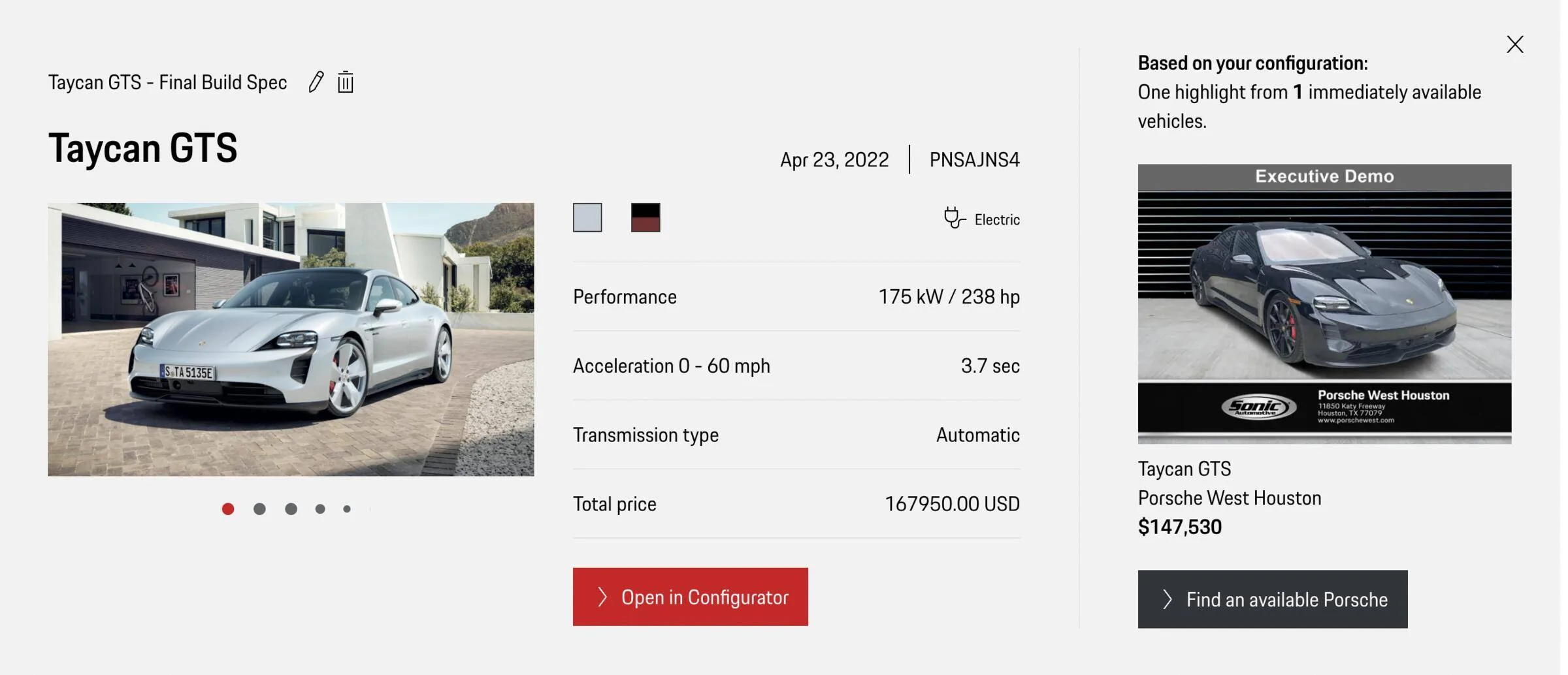 Porsche Taycan Looking for GTS sedan in US without markup! Screen Shot 2022-04-23 at 09.42.26