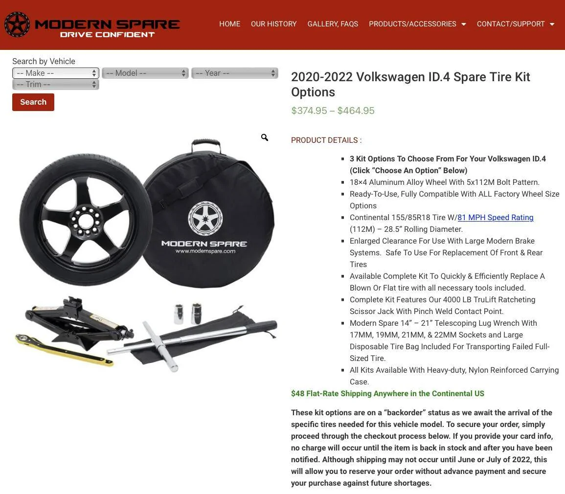 Porsche Taycan Taycan Compact Spare Tire options Screen Shot 2022-04-28 at 12.14.19 PM