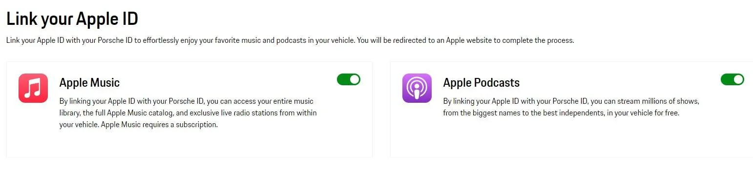 Porsche Taycan one more Apple Music question link apple id