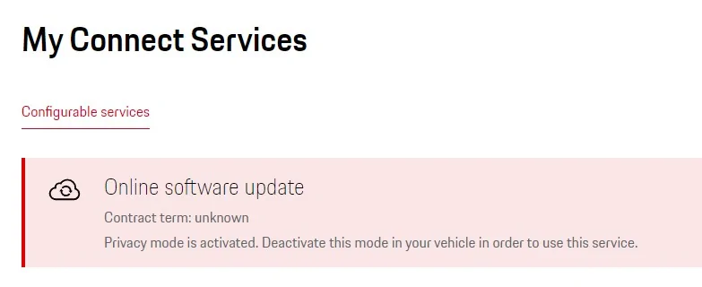 Porsche Taycan Online software update connect services