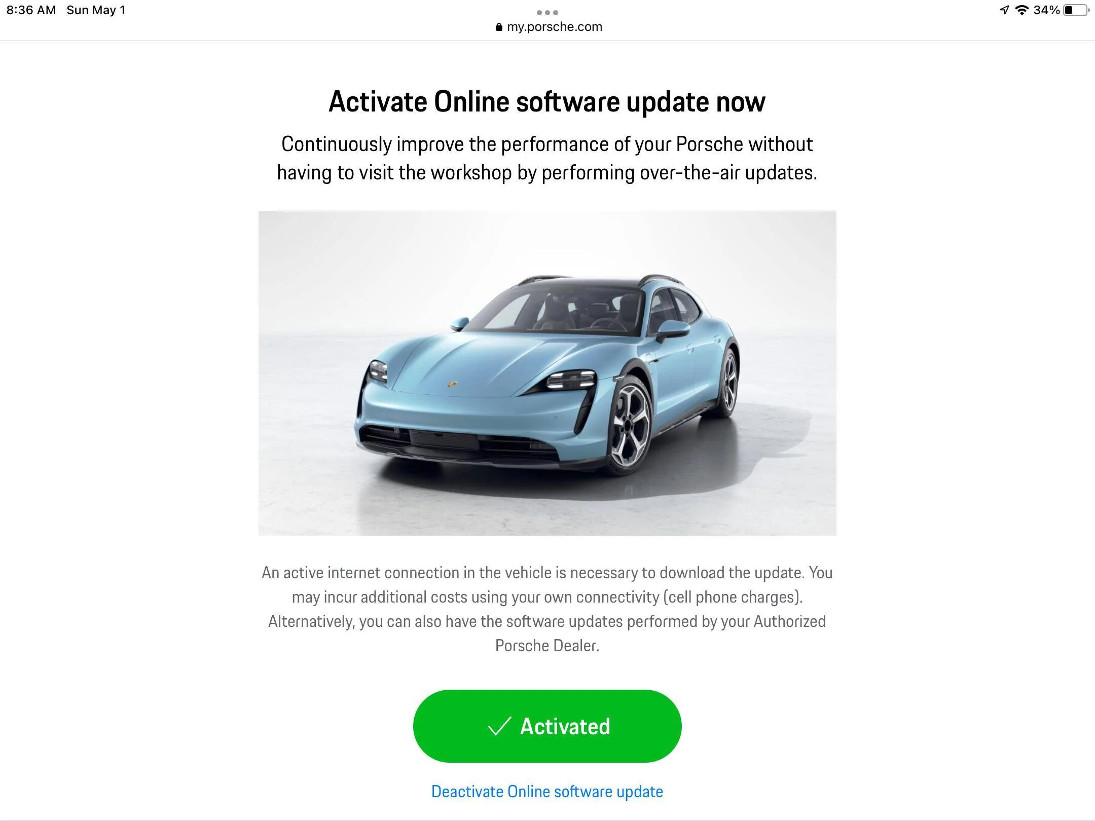 Porsche Taycan Online software update C019B601-0691-4E32-82E4-FFC2BCFCC683