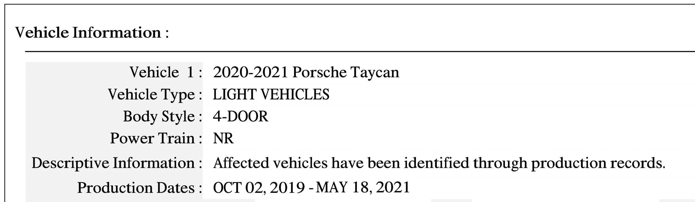 Porsche Taycan Porsche NA recalling 9,570 2020-21 Taycans for wiring harness damage caused by seat adjustments resulting in airbag malfunction and deactivation Screenshot 2022-05-03 at 18.58.45
