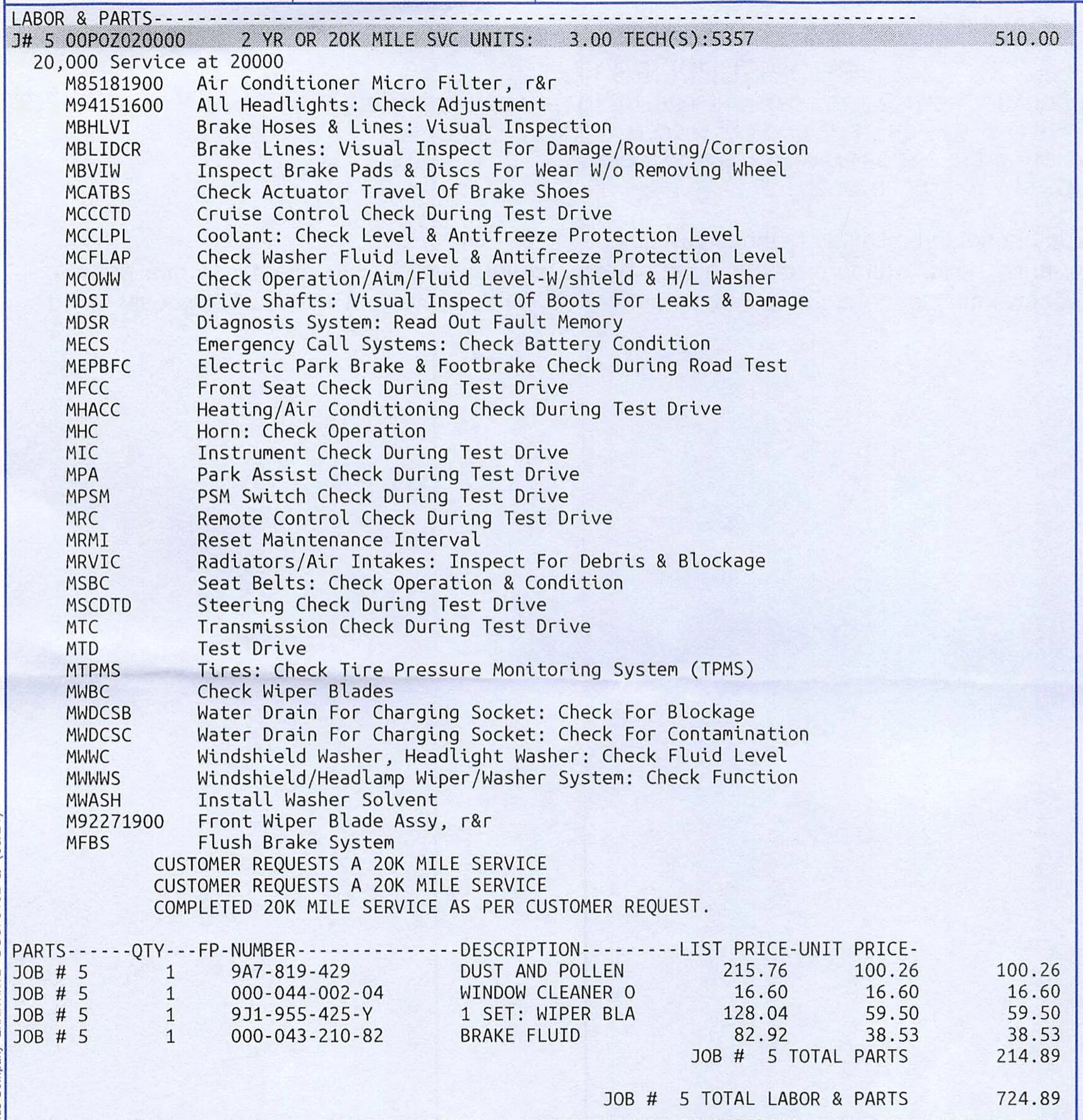 Porsche Taycan 20K Mile Service Completed. Breakdown of Items Performed & Cost Screen Shot 2022-05-06 at 5.14.42 PM