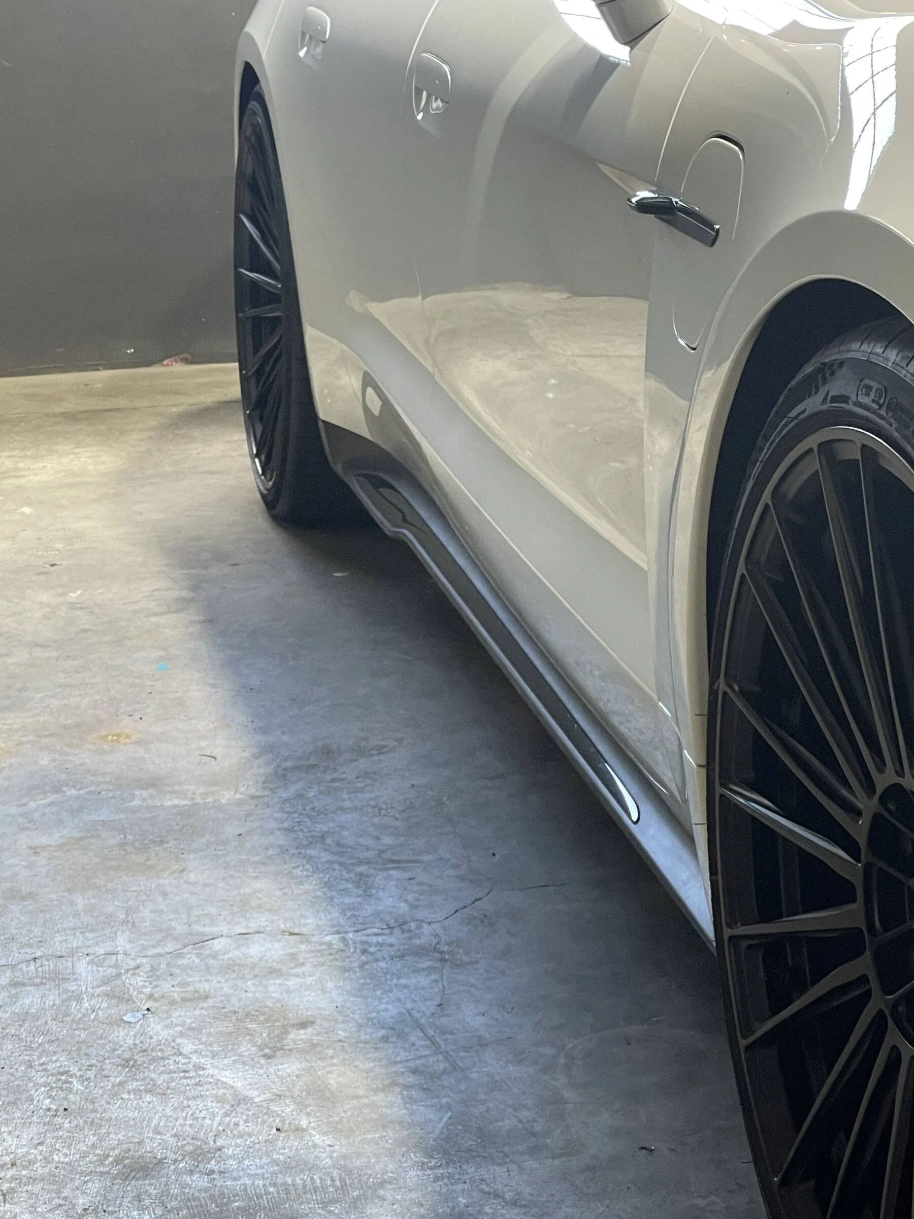 Porsche Taycan new shoes vossen 22in s17-04 No Cete Lowering Module needed offset side shot
