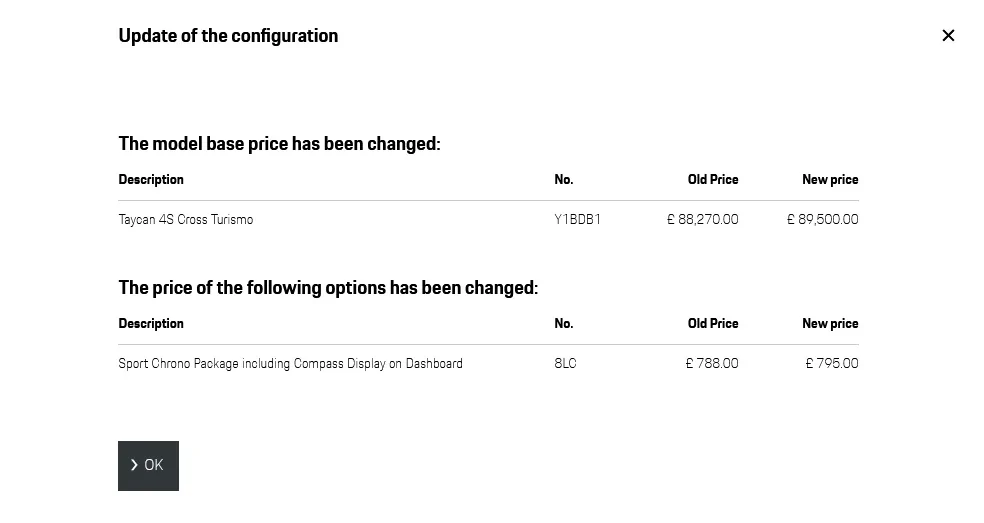 Porsche Taycan Uk Configurator Updated with new MY pricing Taycan MY Increas