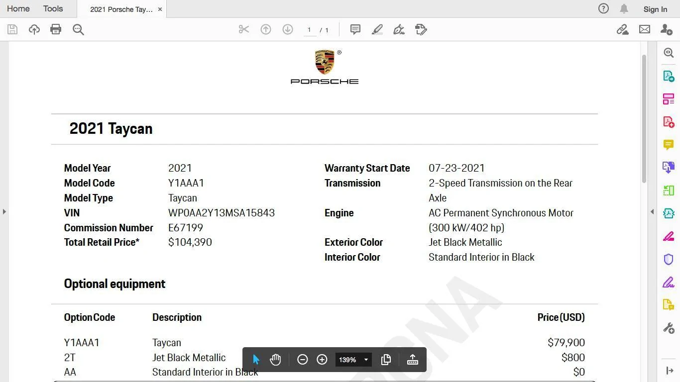 Porsche Taycan SOLD:  2021 Taycan (RWD), 15,277+ miles, KPMF Matte Russet Red Ceramic Coated Wrap over Jet Black Metallic Paint/Black, Chapel Hill, NC  $91,900 Screen Shot 2022-05-16 at 15.30.03
