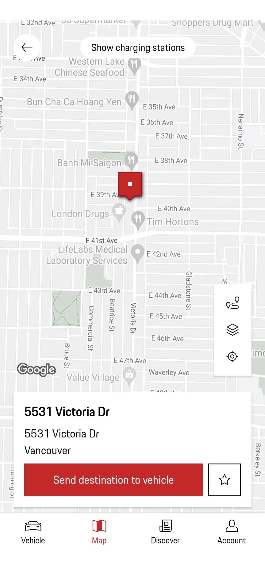 Porsche Taycan Send navigation to vehicle. Screenshot (May 31, 2022 19:47:10)
