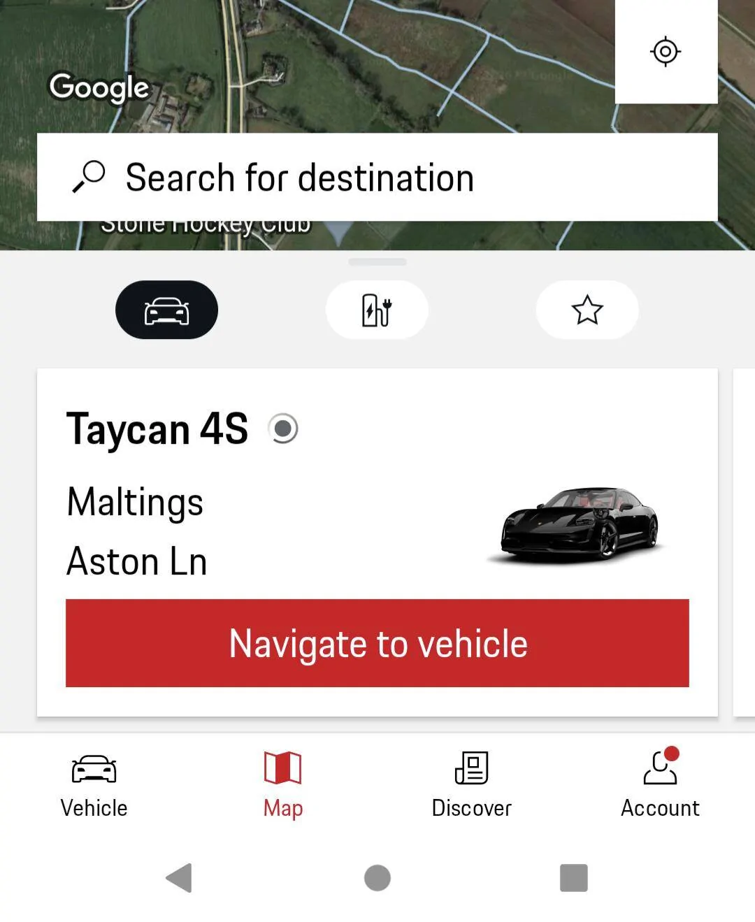 Porsche Taycan Send navigation to vehicle. Screenshot_20220531-201900
