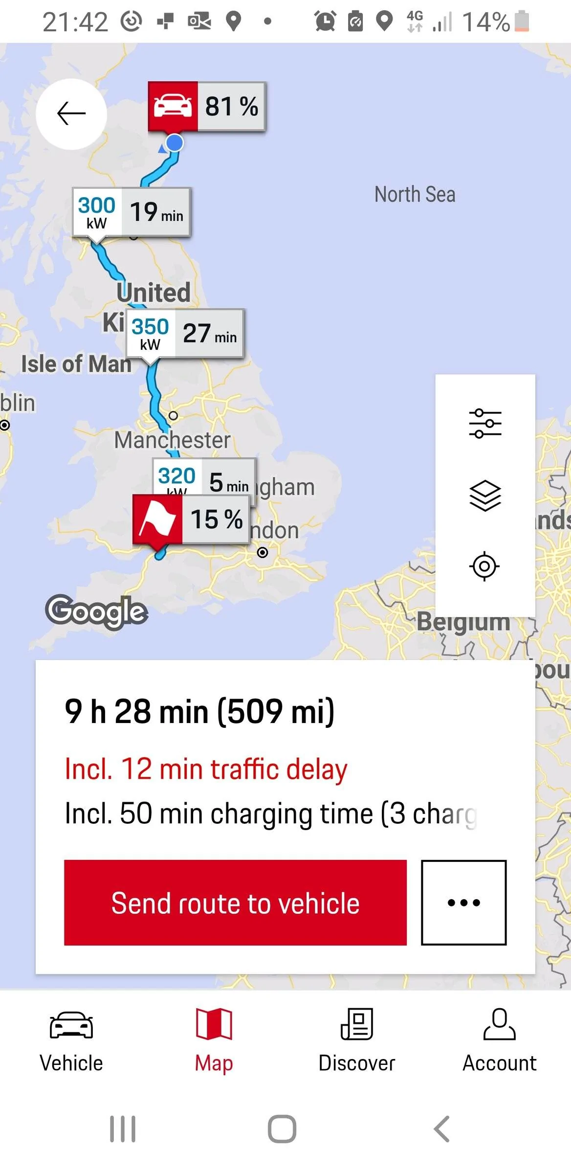 Porsche Taycan Send navigation to vehicle. Screenshot_20220531-214257_My Porsch