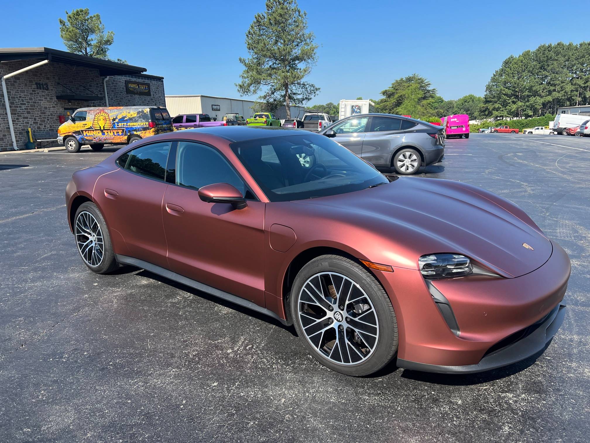 Porsche Taycan SOLD:  2021 Taycan (RWD), 15,277+ miles, KPMF Matte Russet Red Ceramic Coated Wrap over Jet Black Metallic Paint/Black, Chapel Hill, NC  $91,900 image (5)