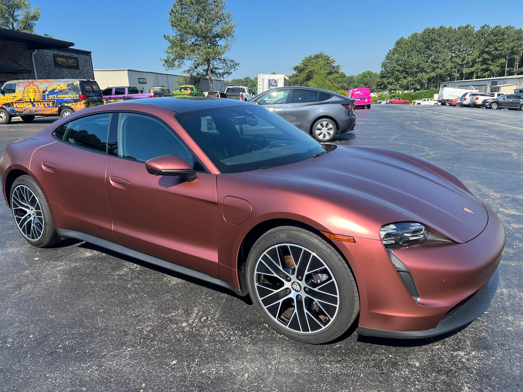 Porsche Taycan SOLD:  2021 Taycan (RWD), 15,277+ miles, KPMF Matte Russet Red Ceramic Coated Wrap over Jet Black Metallic Paint/Black, Chapel Hill, NC  $91,900 image (4)