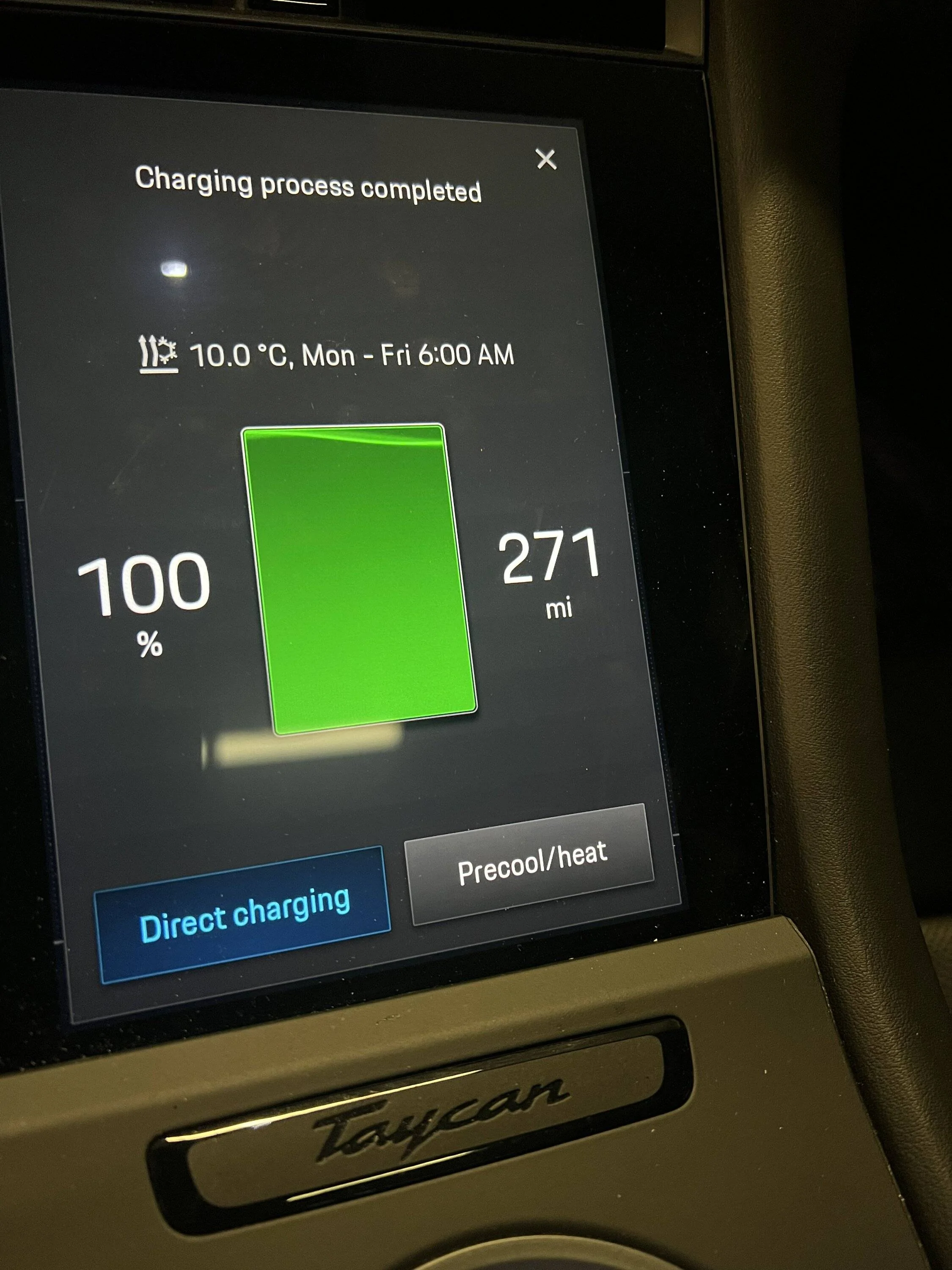 Porsche Taycan 271 miles!  100% charged. What’s your range shown? 4288DE8D-45C3-4F98-9B3E-CA156B3EF2FB