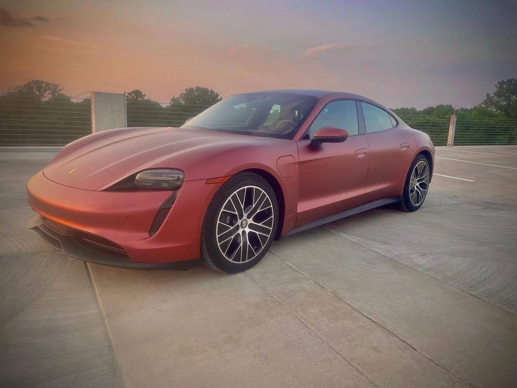 Porsche Taycan SOLD:  2021 Taycan (RWD), 15,277+ miles, KPMF Matte Russet Red Ceramic Coated Wrap over Jet Black Metallic Paint/Black, Chapel Hill, NC  $91,900 WhatsApp Image 2022-06-16 at 3.05.05 PM