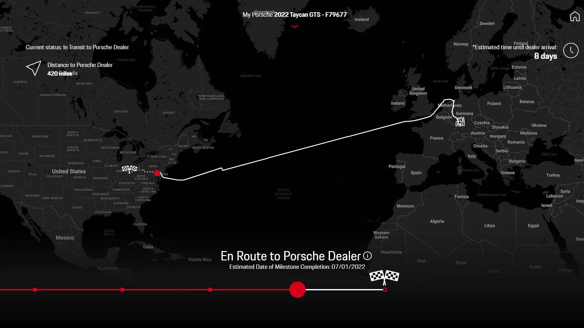 Porsche Taycan July 2022 Delivery En rout