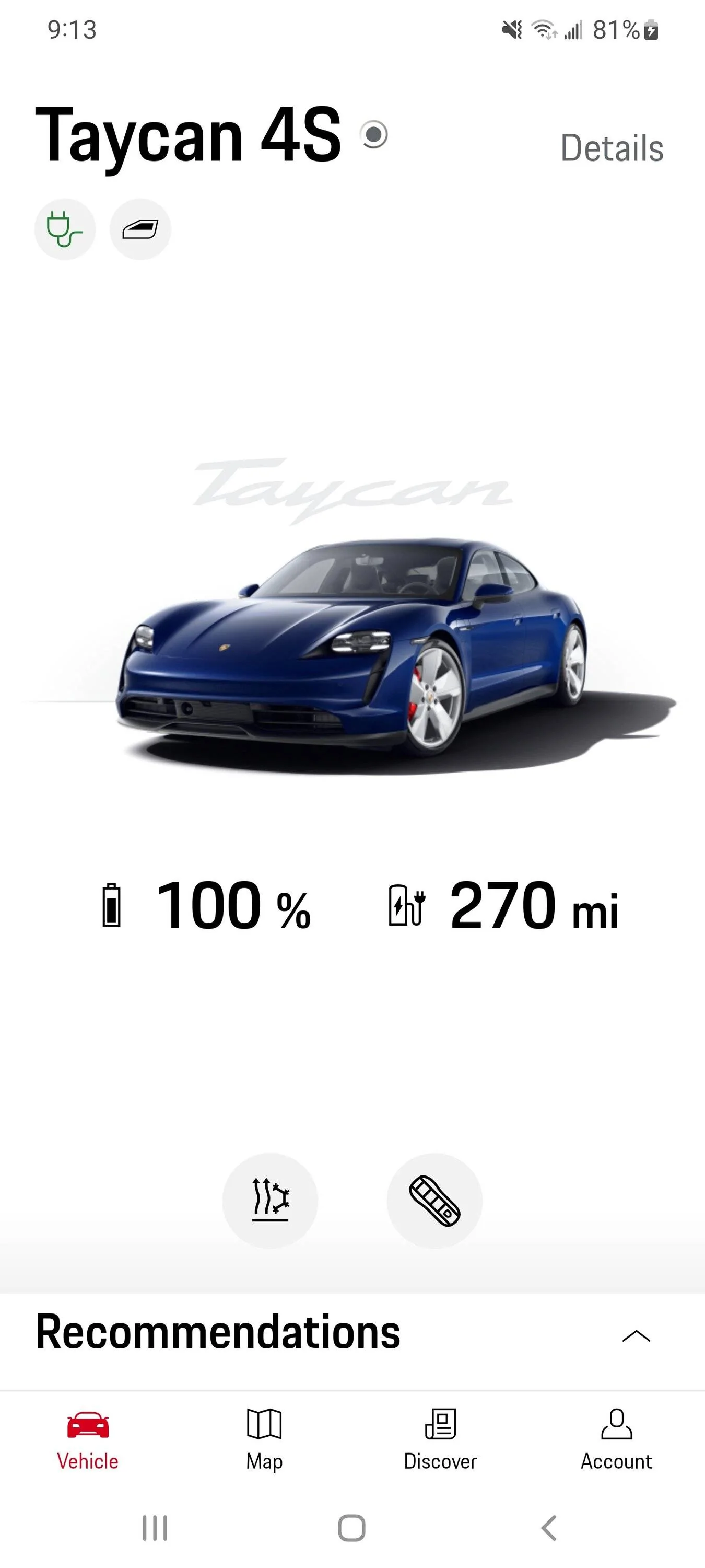 Porsche Taycan 271 miles!  100% charged. What’s your range shown? Screenshot_20220703-091327_My Porsch