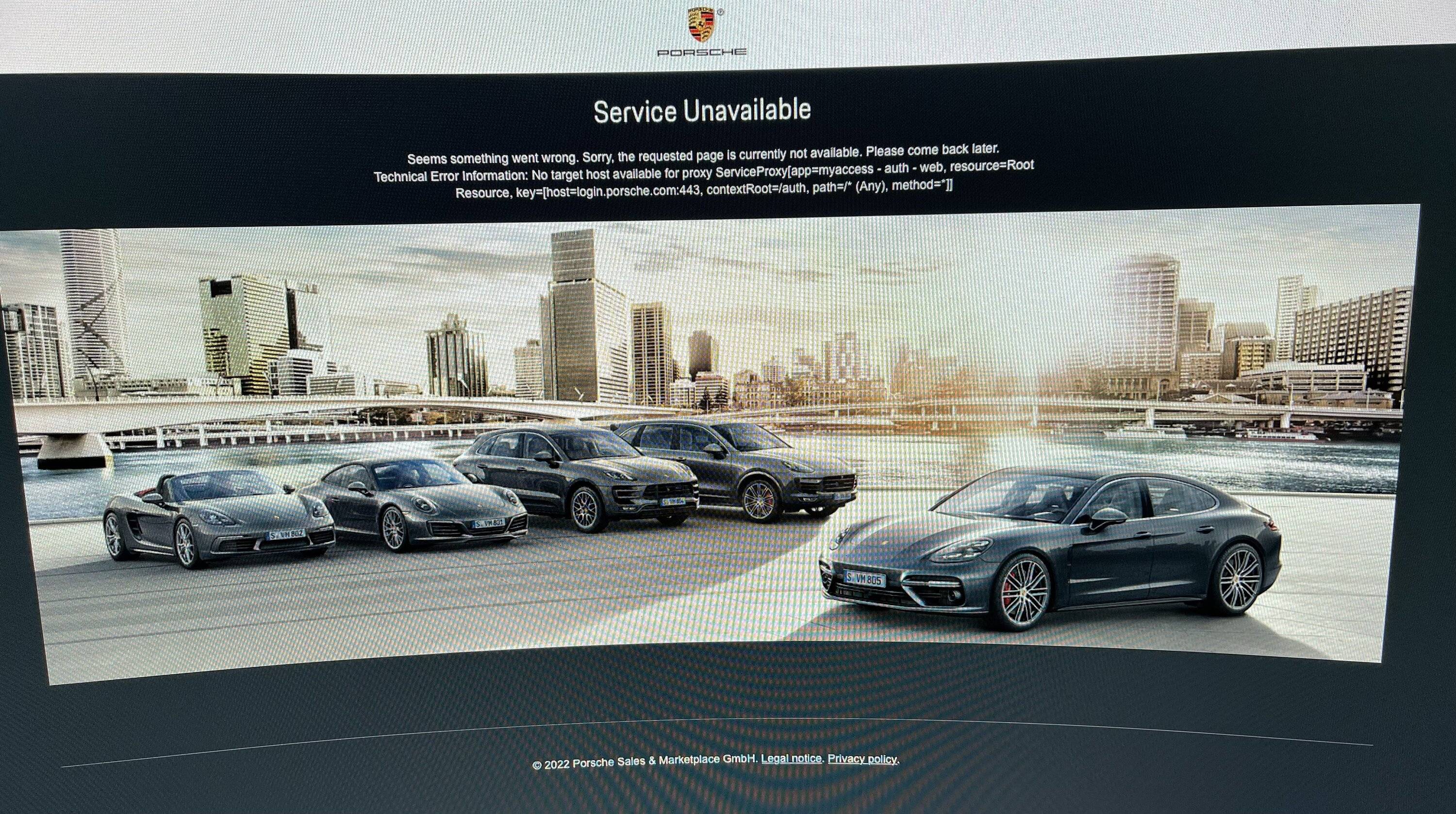 Porsche Taycan myporsche website / app down (service unavailable) tempImageiaN1hf