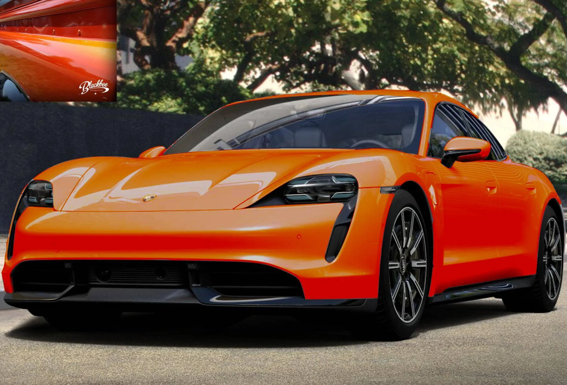 Porsche Taycan Orange wrap 3M orange front