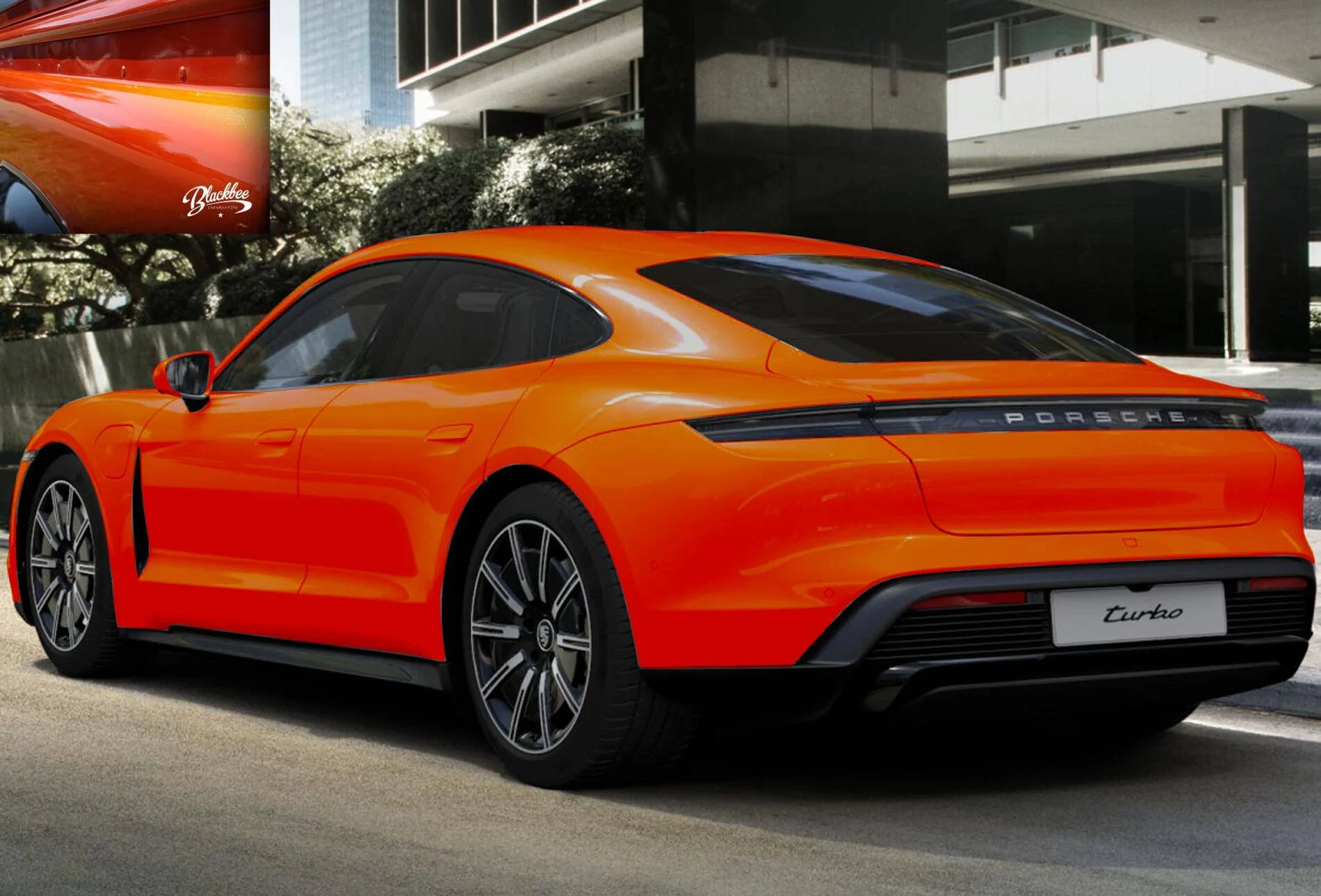 Porsche Taycan Orange wrap 3M orange back-1